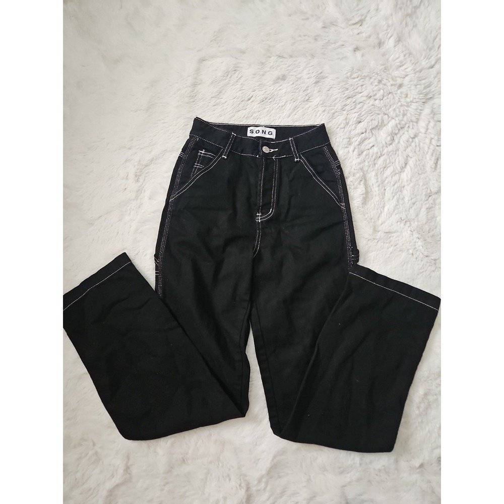 SONG Black Contrast Stitch Utility Carpenter Jeans 00 23 Goth Skate‎ Grunge